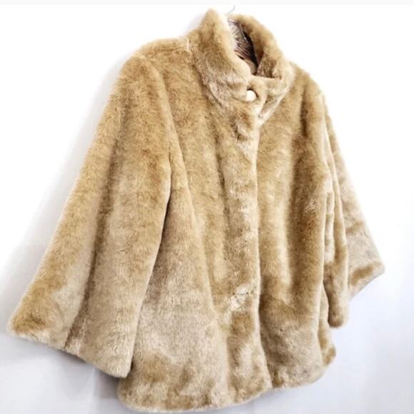 Anthropologie Tulle Camel Gold Vintage Inspired Faux Fur Coat size small - Picture 3 of 6